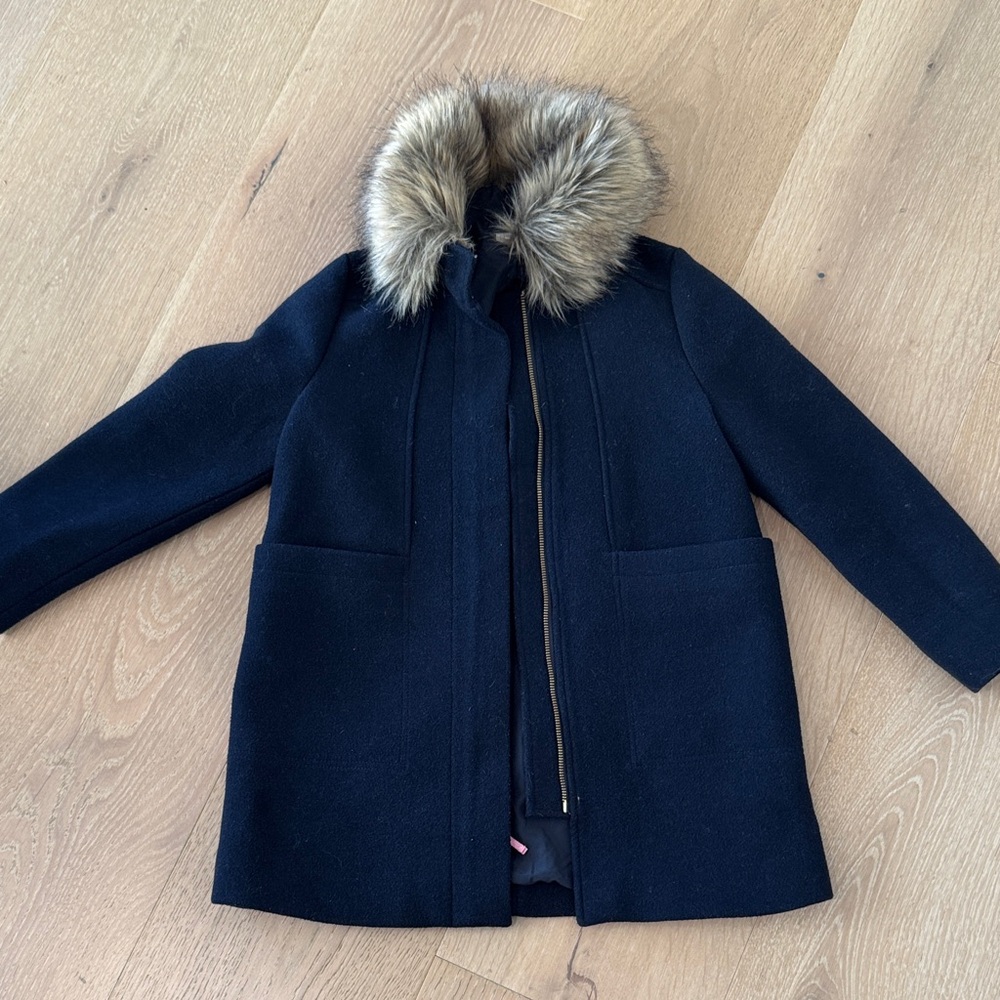 Jcrew CrewCut (outlet) Black Wool coat with Faux Fur Collar 8